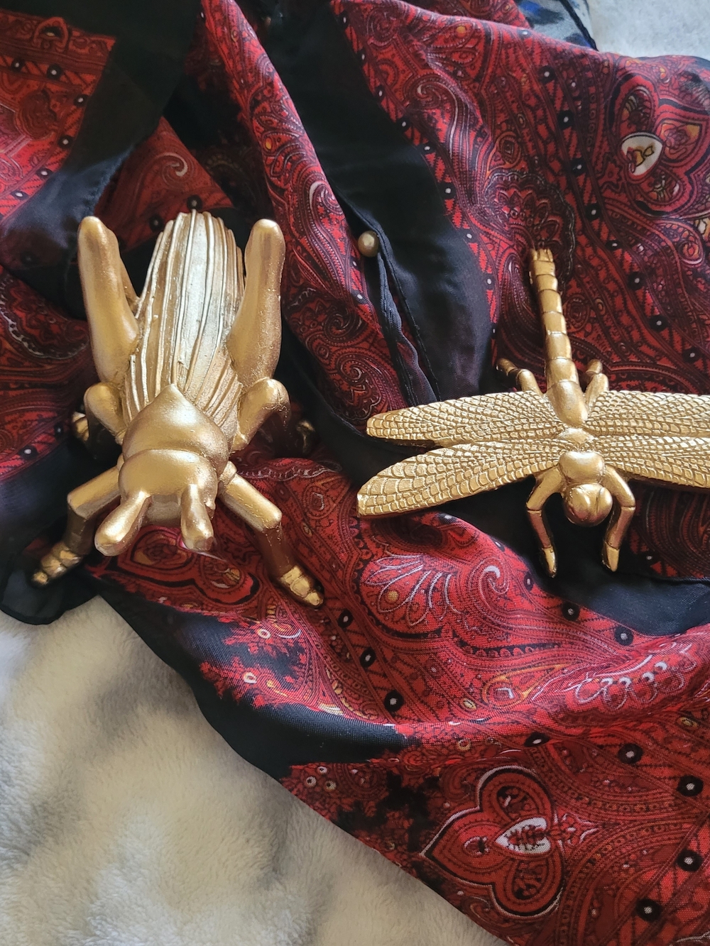 Golden Insect Decor Pair - Grasshoppper & Dragonfly